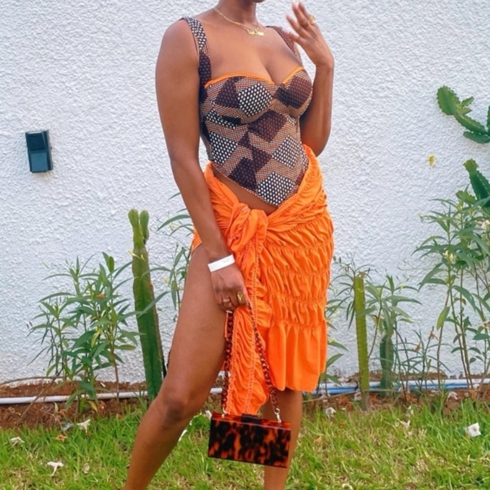 Custom Made African Print Corset Crop Top in Brown
